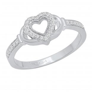 Round White Diamond Heart Framed Promise Ring for Women (0.15 ctw, Color I-J, Clarity I1-I2) 14K White Gold