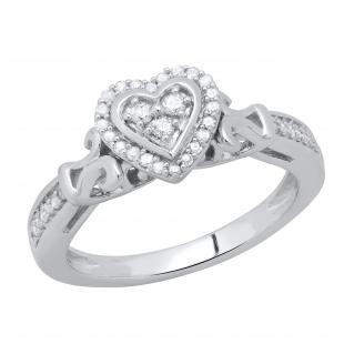 0.18 Carat (ctw) Round White Diamond Ladies Heart Engagement Promise Ring Sterling Silver