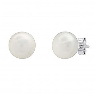 10 mm Round Genuine Freshwater Pearl Ladies Ball Stud Earrings, 925 Sterling Silver