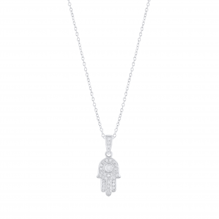 Ladies Round White Diamond Hamsa Hand of Fatima Charm Pendant  (0.17 ctw, Color I-J, Clarity I2-I3) | 925 Sterling Silver