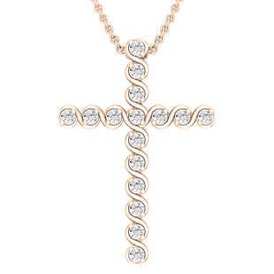 White Diamonds Faithful Cross Pendant for Her (0.24 ctw, Color I-J, Clarity I1-I2) | 10K Rose Gold