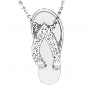 Round White Diamond Slipper Flip Flop Sandal Pendant Necklace for Her 1/6 CT (0.16 ctw, Color I-J, Clarity I1-I2), 14K White Gold