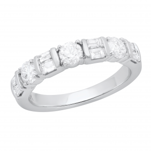 Round & Baguette White Diamond Alternate Style Wedding Band for Women (1 ctw, Color I-J, Clarity I2-I3) in 10K White Gold