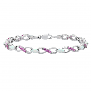 6X4 mm Marquise Lab Created Opal & Round Pink Sapphire Ladies Infinity Bracelet Sterling Silver