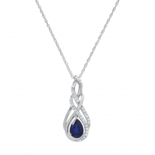 5X7 MM Pear Created Blue Sapphire & White Sapphire Ladies Swirl Teardrop Pendant, Sterling Silver