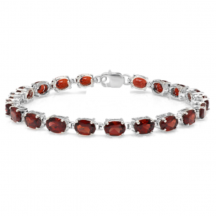 14.00 CT Real Oval Cut Genuine Red Garnet 925 Sterling Silver Tennis Bracelet (5 MM Width x 8 Inch Length)