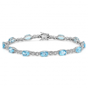 12.00 Carat (ctw) Sterling Silver Real Oval Cut Genuine Blue Topaz Ladies Tennis Bracelet (7 Inch Length x 5 MM Wide)