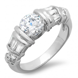 1.50 CT Classic Ladies Baguette and Round Cubic Zirconia CZ Engagement Ring (Available in size 6 7 8)