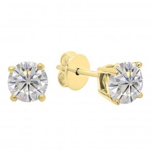 Charles and Colvard Forever Classic 4.5 mm Round Moissanite Solitaire Stud Earrings, 14K Yellow Gold