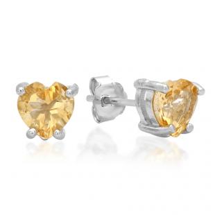 0.70 Carat (ctw) Sterling Silver Heart Shape Genuine Citrine Ladies Basket Setting Stud Earrings 3/4 CT