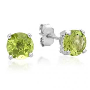 1.70 Carat (ctw) Sterling Silver Round Cut Genuine Peridot Ladies Basket Setting Stud Earrings