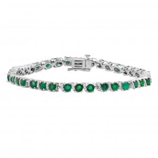 3.5 MM Round Emerald & White Diamond Ladies Tennis Bracelet 925 Sterling Silver