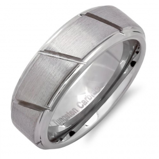 Tungsten Carbide Men's Ring Wedding Band 7MM Ridged Beveled Edges Grooved Brushed & Polished Comfort Fit (Available in Sizes 5 to 15)