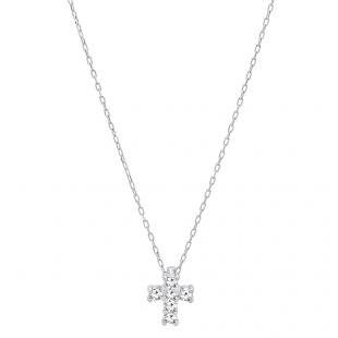 0.10 Carat (ctw) 18K White Gold Round Diamond Ladies Cross Pendant 1/10 CT (Gold Chain Included)