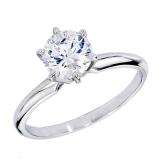 Certified 1.01 Carat (ctw) 14K White Gold Real Round Diamond Ladies Engagement Solitaire Ring 1 CT