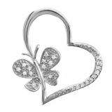 0.15 Carat (ctw) Sterling silver Round Diamond Butterfly Charm Heart Pendant