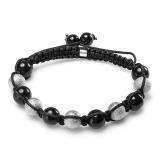 Shamballa Bracelet Pave Mens Ladies Unisex Hip Hop Style Five Silver Tone Frosted Ball Bead & Six Black Ball Bead Adjustable