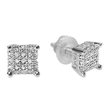 0.30 Carat (ctw) Sterling Silver White Real Diamond Ice Cube Dice Shape Mens Hip Hop Iced Stud Earrings 1/3 CT