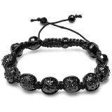 Beaded Crystal Bracelet Mens Ladies Unisex Hip Hop Style Pave Seven Black Disco Balls Faceted Bead Adjustable