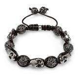 Shamballa Bracelet Mens Ladies Unisex Hip Hop Style Pave Six Crystal Black Disco Ball Faceted Bead And Four Skull Face Bead Adjustable
