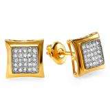 0.15 Carat (ctw) 18K Yellow Gold Plated Sterling Silver White Real Diamond Kite Shape Mens Hip Hop Iced Stud Earrings