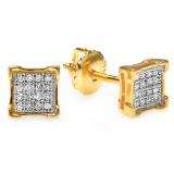 0.10 Carat (ctw) 18k Yellow Gold Plated Sterling Silver Diamond V-Prong Square Mens Hip Hop Iced Stud Earrings