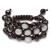 3 Row Shamballa Bracelet Pave Mens Ladies Unisex Hip Hop Style 12.5 mm Six White Crystal Beads In Cross Design and Black Disco Adjustable