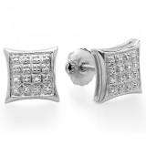 0.10 Carat (ctw) Platinum Plated Sterling Silver Real Diamond Kite Shape Mens Hip Hop Iced Stud Earrings 1/10 CT