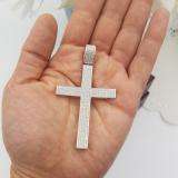 2.00 Carat (ctw) Sterling Silver White Diamond Micro Pave Mens Hip Hop Style Religious Cross Pendant Necklace FREE CHAIN