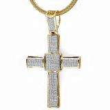 3.00 Carat (ctw) 18K Yellow Gold Plated Sterling Silver White Diamond Micro Pave Mens Hip Hop Style Religious Cross Pendant Necklace FREE CHAIN