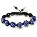Shamballa Bracelet Mens Ladies Unisex Hip Hop Style Pave Seven Crystal Blue Disco Ball Faceted Bead Adjustable