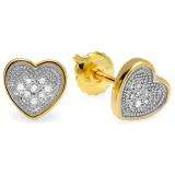 0.10 Carat (ctw) 18K Yellow Gold Plated Sterling Silver Round Diamond 7mm Heart Shape Mens Hip Hop Iced Stud Earrings