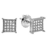 0.25 Carat (ctw) Platinum Plated Sterling Silver Real Round Diamond Dice Shaped Hip Hop Iced Cube Stud Earrings 1/4 CT