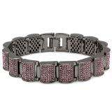 Black Plated Micro Pave Purple CZ Cubic Zirconia Iced Blackout Mens Link Bracelet 0.70 inch wide 9 inch long