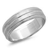 14k White Gold Men's Ladies Unisex Ring Fancy Wedding Band 6.5MM Beveled Edges Grooved Brushed & Polished Comfort Fit (Available in Sizes 4 to 12)