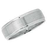 14k White Gold Men's Ladies Unisex Ring Fancy Wedding Band 7MM Stepped Edges Brushed & Polished Comfort Fit (Available in Sizes 4 to 12)