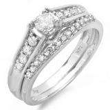0.50 Carat (ctw) 14k White Gold Round Diamond Ladies Bridal Engagement Ring Matching Wedding Band Set