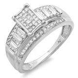 0.50 Carat (ctw) 10K White Gold Invisible Set Princess Round & Baguette Diamond Ladies Bridal Engagement Ring
