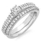 0.80 Carat (ctw) 14K White Gold Round Diamond Ladies Bridal Engagement Ring Set Matching Wedding Band