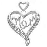0.05 Carat (ctw) Sterling Silver White Diamond Ladies Heart Moms Gift Mothers Journey Pendant