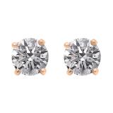 1.00 Carat (ctw) 14K Rose Gold Round Lab Grown White Diamond Ladies Stud Earrings 1 CT