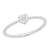 0.08 Carat (ctw) Round Lab Grown Diamond Ladies Rope Style Heart Promise Engagement Ring, Sterling Silver