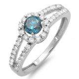 1.15 Carat (ctw) 10k Gold Round Blue and White Diamond Ladies Engagement Halo Style Bridal Ring
