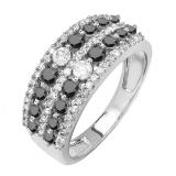 1.15 Carat (ctw) 10k White Gold Round Black And White Diamond Ladies Anniversary Wedding Band Ring