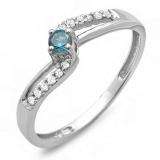 0.20 Carat (ctw) 10k White Gold Round Blue And White Diamond Wave Ladies Bridal Promise Engagement Ring 1/5 CT
