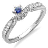 0.20 Carat (ctw) 10k White Gold Round Blue Sapphire And White Diamond Ladies Bridal Promise Split Shank Engagement Ring 1/5 CT