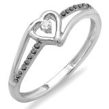 0.10 Carat (ctw) 10k White Gold Round Black And White Diamond Ladies Bridal Promise Heart Split Shank Engagement Ring 1/10 CT