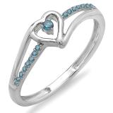 0.10 Carat (ctw) 14k White Gold Round Blue Diamond Ladies Bridal Promise Heart Split Shank Engagement Ring 1/10 CT