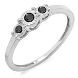 0.20 Carat (ctw) Sterling Silver Round Black Diamond Ladies 3 Stone Engagement Promise Ring 1/5 CT