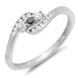 0.25 Carat (ctw) 10K White Gold Round Black And White Diamond Ladies Anniversary Promise Wedding Ring